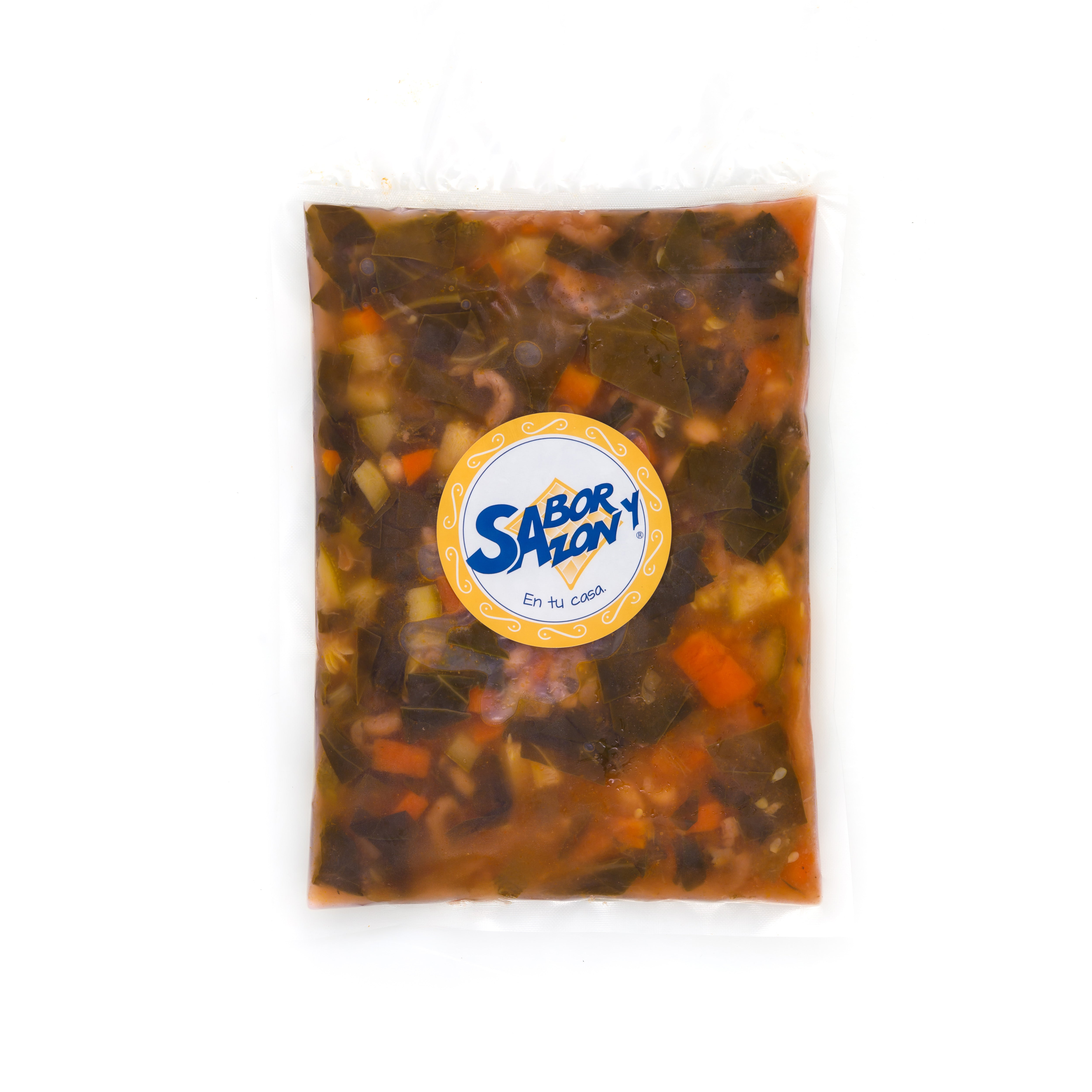 Sopa Minestrone	con Alubias, espinaca y coditos. - Para dos personas